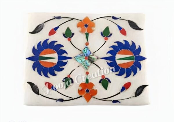 White Italian Marble Box – Stone Box – Pooja accessory - Hand Crafted box - Multi Purpose Use & Perfect Gifts for Women and Girls - jewelry box – Inlay work box- floral motifs - 5 inch - Image 5
