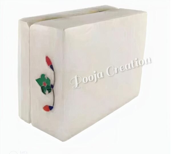 White Italian Marble Box – Stone Box – Pooja accessory - Hand Crafted box - Multi Purpose Use & Perfect Gifts for Women and Girls - jewelry box – Inlay work box- floral motifs - 5 inch - Image 2