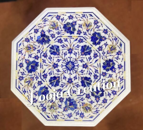 Marble Coffee Corner Side Table Top with Pietre Dura Artwork Inlay Work 15" Inches Diameter