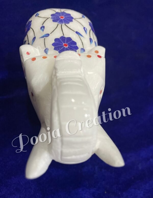 Marble Statue Elegant Elephant Gemstone Inlay Work Collectible Showpiece Gift Item 5 inch - Image 7