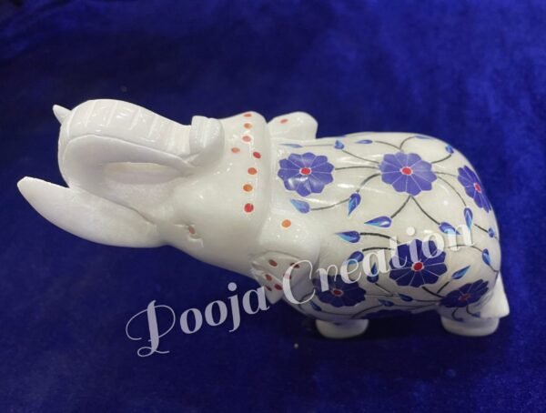 Marble Statue Elegant Elephant Gemstone Inlay Work Collectible Showpiece Gift Item 5 inch - Image 5