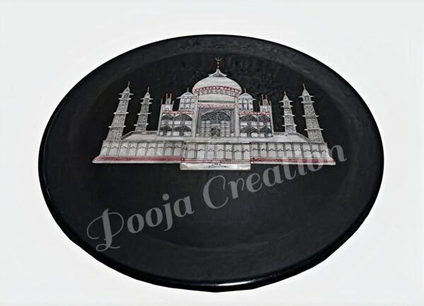 Black Marble Handicraft Taj Mahal Décor Showpiece Stone Inlay Plate for Home & wall Decor and Gifting - 9 inch - Image 5