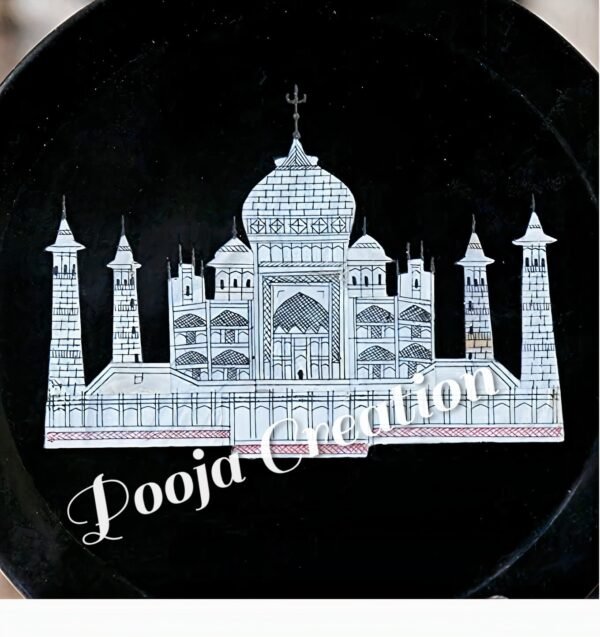 Black Marble Handicraft Taj Mahal Décor Showpiece Stone Inlay Plate for Home & wall Decor and Gifting - 9 inch - Image 7