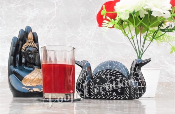 black soapstone marble coaster set in Duck Face ll Handmade Flower pattern Soapstone Tea and Coffee Coaster - Image 7