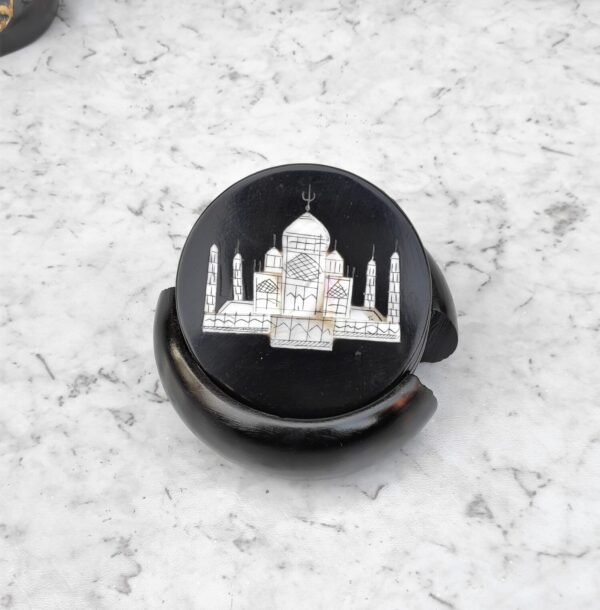 Marble Coasters with Stand Hand Carved Taj Mahal Inlay Work Home Decorative Handicraft Gift 6 Pcs Set - Image 3
