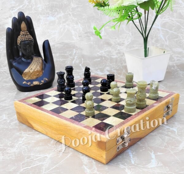 Marble Soapstone Chess Board Game ll Handicrafts indoor chess game - 8 inch - Image 3