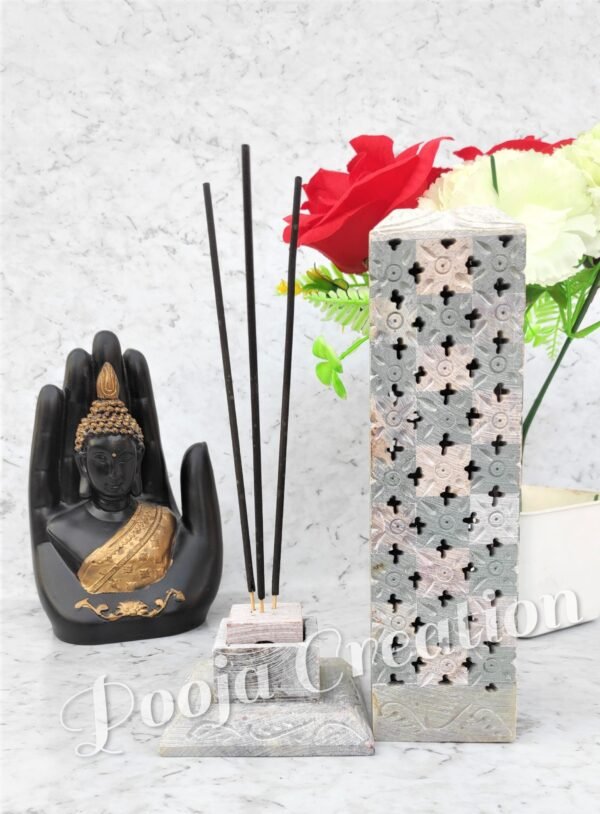 Marble Soapstone Incense Stick Holder Agarbatti Stand Tea Light Burner Candle Holder/Chess Carving Square Size for Home Decor - Image 5