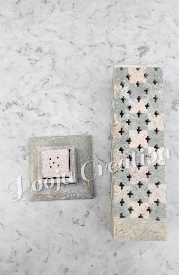 Marble Soapstone Incense Stick Holder Agarbatti Stand Tea Light Burner Candle Holder/Chess Carving Square Size for Home Decor - Image 4