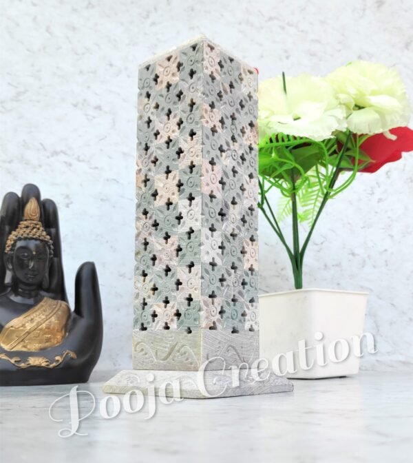 Marble Soapstone Incense Stick Holder Agarbatti Stand Tea Light Burner Candle Holder/Chess Carving Square Size for Home Decor