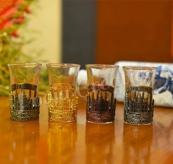 Tequila Shot Glass and Bar Glass with Handicrafts Taj Mahal Design Small Size Set of 4 Pcs - Image 4