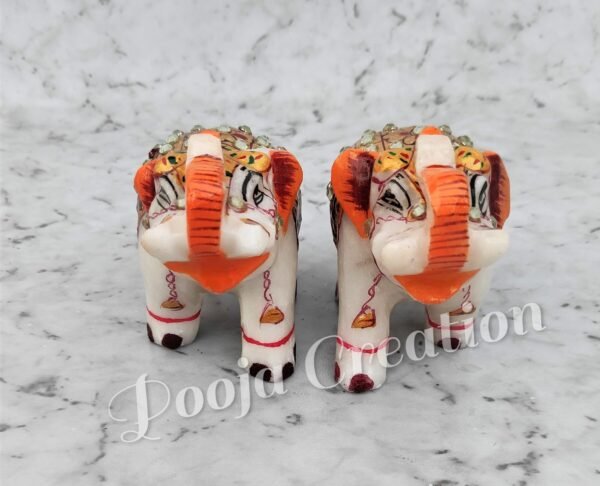 Marble Decorative Elephant Statue for Home Decor Showpiece Elephants Pair with Beautiful Golden Work- 2x3 inch size - Image 8