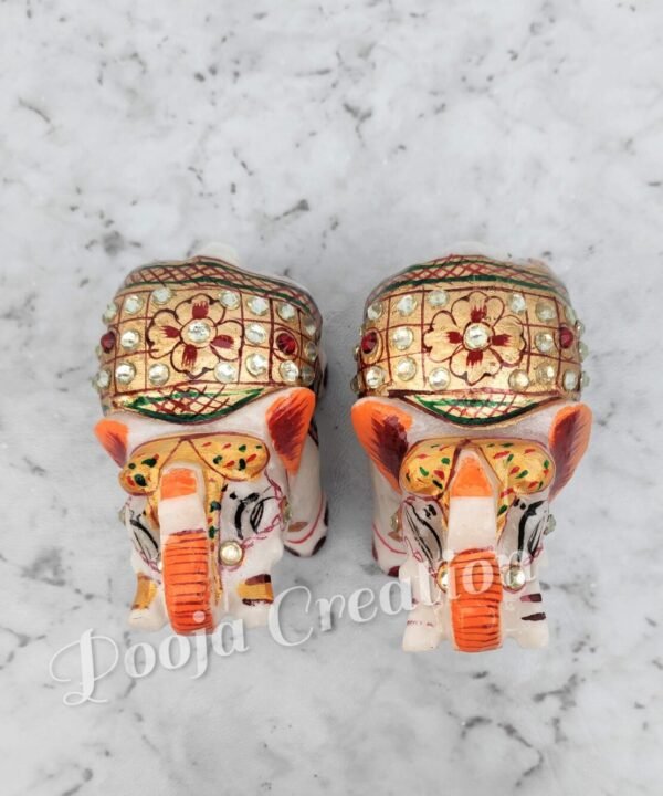 Marble Decorative Elephant Statue for Home Decor Showpiece Elephants Pair with Beautiful Golden Work- 2x3 inch size - Image 7