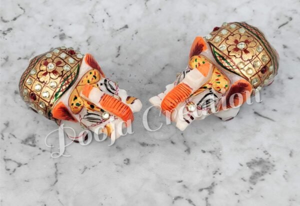 Marble Decorative Elephant Statue for Home Decor Showpiece Elephants Pair with Beautiful Golden Work- 2x3 inch size - Image 6
