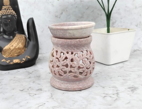Soapstone Floral Carving Aroma Oil Burner Tea Light Holder Oil Diffuser's - 3.5 inch - Image 3