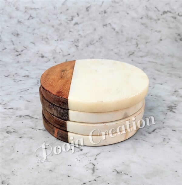 Handicraft White Marble Coaster Set , Hardstone Tea Coffee Coaster Set For Kitchen Decor & Gifts - Image 2