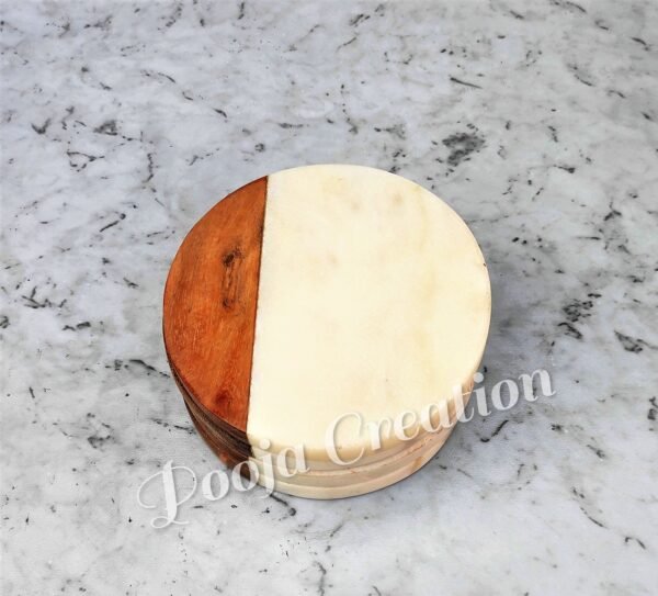 Handicraft White Marble Coaster Set , Hardstone Tea Coffee Coaster Set For Kitchen Decor & Gifts - Image 3
