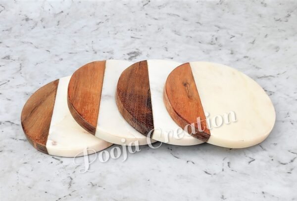 Handicraft White Marble Coaster Set , Hardstone Tea Coffee Coaster Set For Kitchen Decor & Gifts - Image 4