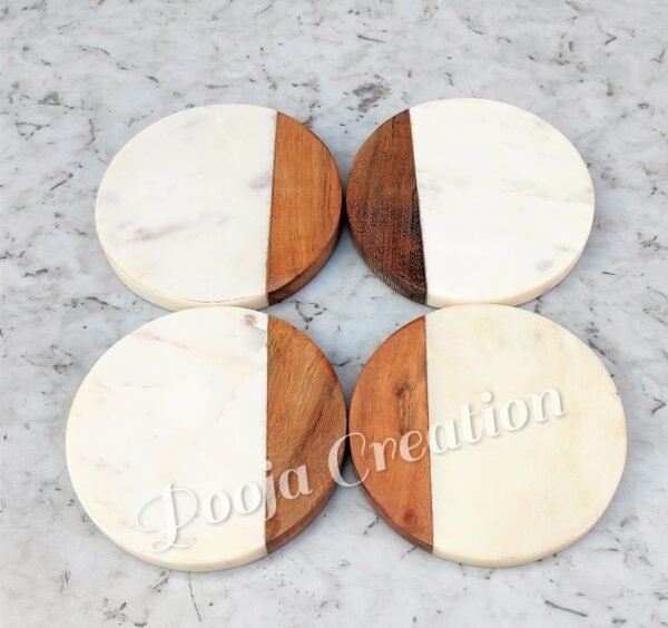 Handicraft White Marble Coaster Set , Hardstone Tea Coffee Coaster Set For Kitchen Decor & Gifts - Image 5