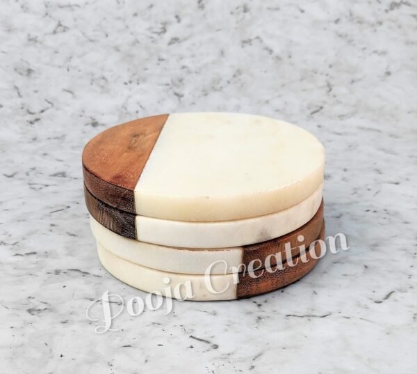 Handicraft White Marble Coaster Set , Hardstone Tea Coffee Coaster Set For Kitchen Decor & Gifts - Image 6