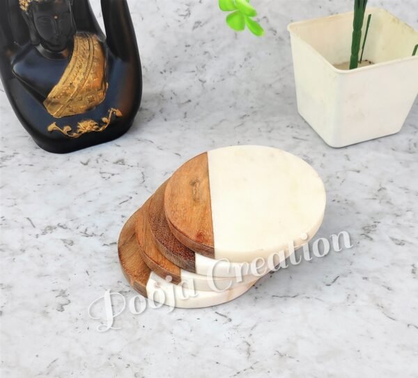 Handicraft White Marble Coaster Set , Hardstone Tea Coffee Coaster Set For Kitchen Decor & Gifts - Image 7