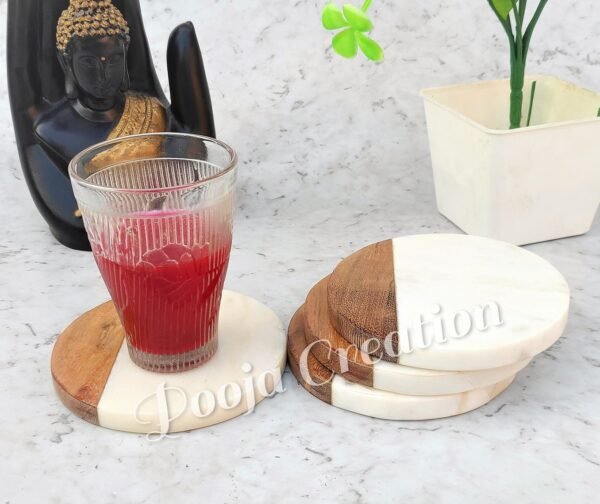 Handicraft White Marble Coaster Set , Hardstone Tea Coffee Coaster Set For Kitchen Decor & Gifts - Image 8