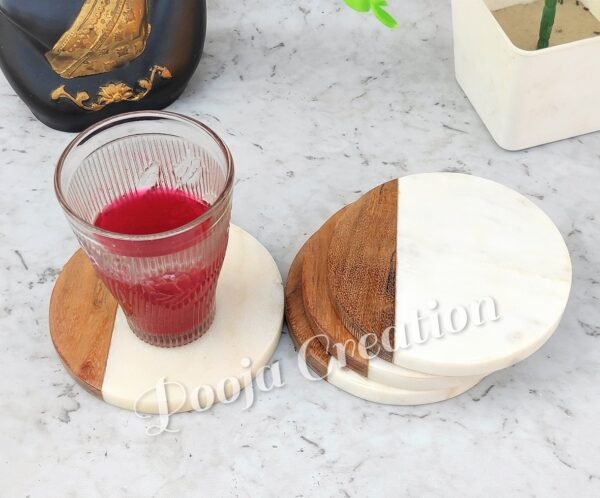 Handicraft White Marble Coaster Set , Hardstone Tea Coffee Coaster Set For Kitchen Decor & Gifts