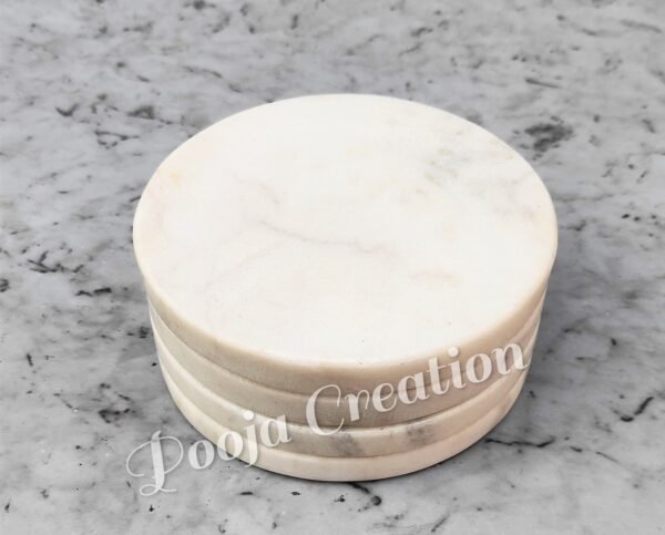 Handicraft White Marble Coaster Set , Hardstone Tea Coffee Coaster Set For Kitchen Decor & Gifts - Image 5
