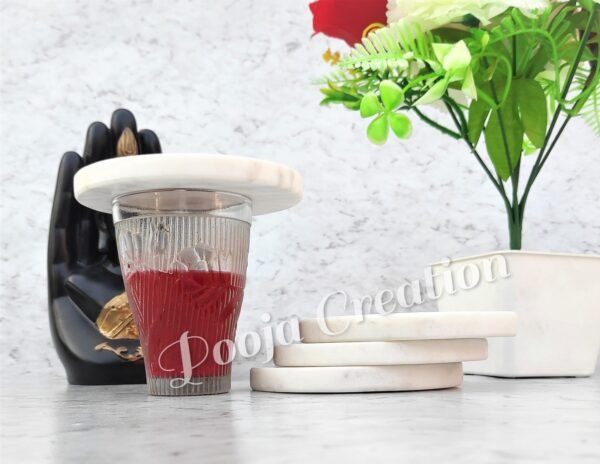 Handicraft White Marble Coaster Set , Hardstone Tea Coffee Coaster Set For Kitchen Decor & Gifts - Image 3