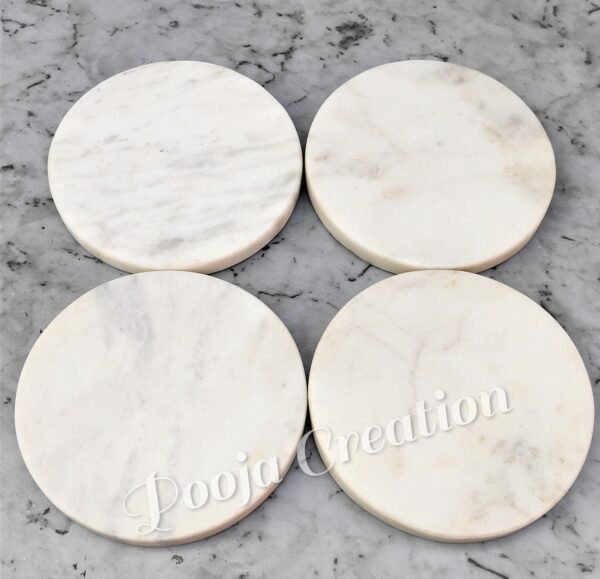 Handicraft White Marble Coaster Set , Hardstone Tea Coffee Coaster Set For Kitchen Decor & Gifts - Image 8
