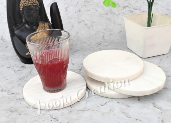 Handicraft White Marble Coaster Set , Hardstone Tea Coffee Coaster Set For Kitchen Decor & Gifts