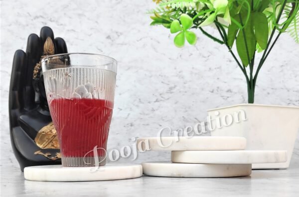 Handicraft White Marble Coaster Set , Hardstone Tea Coffee Coaster Set For Kitchen Decor & Gifts - Image 2