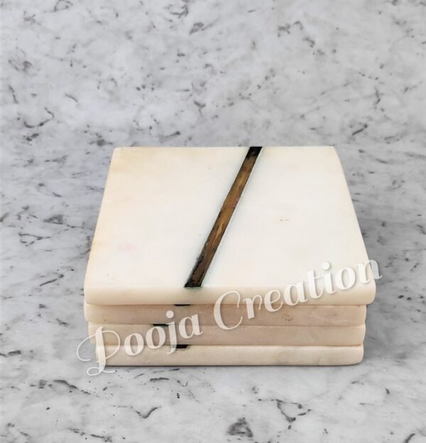 Handicraft White Marble Coaster Set , Hardstone Tea Coffee Coaster Set For Kitchen Decor & Gifts - Image 3