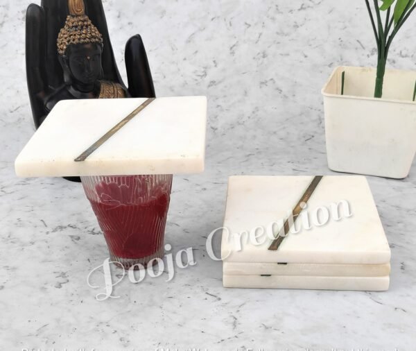 Handicraft White Marble Coaster Set , Hardstone Tea Coffee Coaster Set For Kitchen Decor & Gifts - Image 2