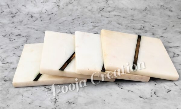 Handicraft White Marble Coaster Set , Hardstone Tea Coffee Coaster Set For Kitchen Decor & Gifts - Image 4