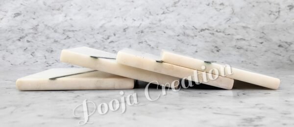 Handicraft White Marble Coaster Set , Hardstone Tea Coffee Coaster Set For Kitchen Decor & Gifts - Image 5