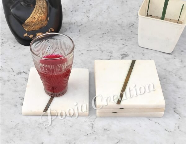 Handicraft White Marble Coaster Set , Hardstone Tea Coffee Coaster Set For Kitchen Decor & Gifts