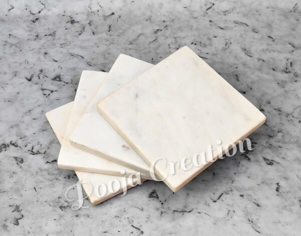 Handicraft White Marble Coaster Set , Hardstone Tea Coffee Coaster Set For Kitchen Decor & Gifts - Image 3