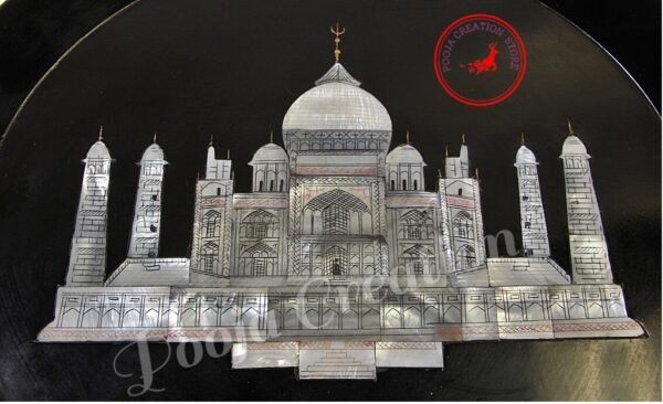 Black Marble Handicraft Taj Mahal Décor Showpiece Stone Inlay Plate for Home & wall Decor and Gifting - 9 inch - Image 3