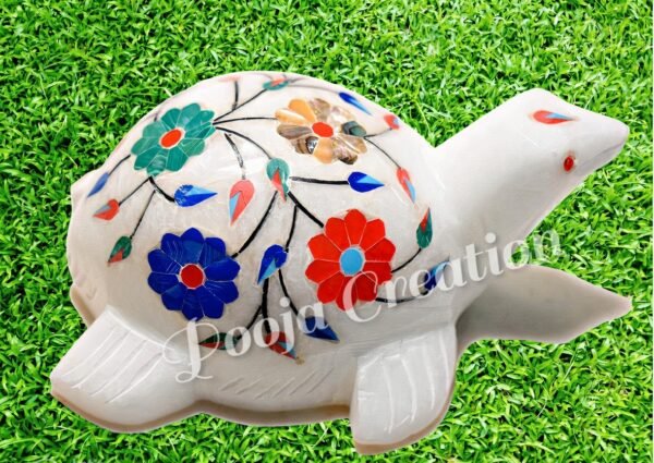 Handicraft marble inlay Work gemstone Turtle Tortoise Showpeice gift Lucky feng shui item- 4 inch - Image 3
