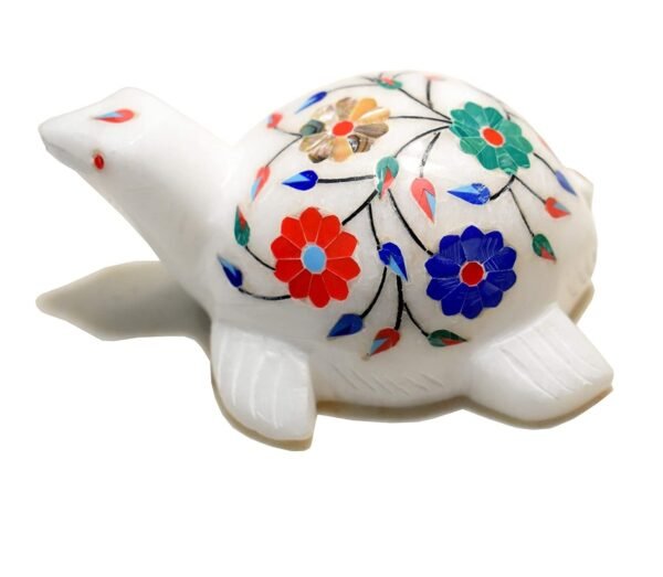 Handicraft marble inlay Work gemstone Turtle Tortoise Showpeice gift Lucky feng shui item- 4 inch