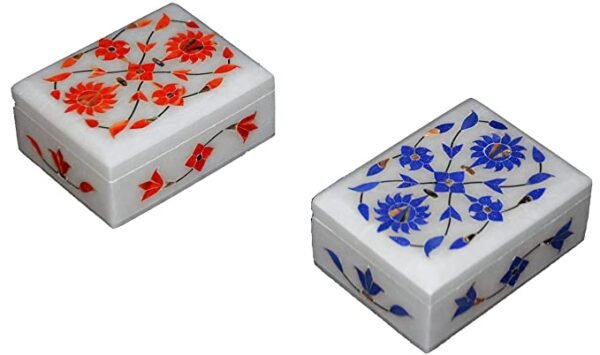 White Italian Marble Box – Stone Box – Pooja accessory - Hand Crafted box - Multi Purpose Use & Perfect Gifts for Women and Girls - jewelry box – Floral Inlay work box - Image 6