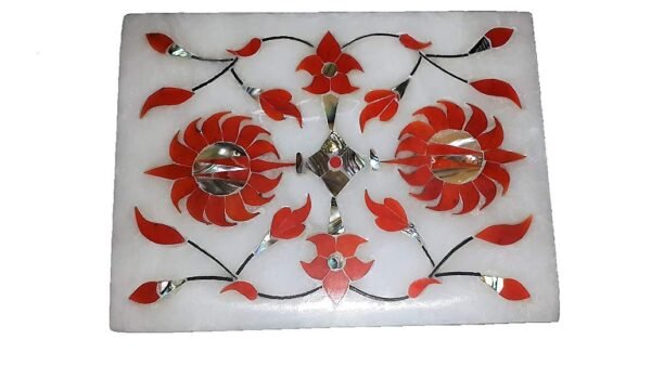 White Italian Marble Box – Stone Box – Pooja accessory - Hand Crafted box - Multi Purpose Use & Perfect Gifts for Women and Girls - jewelry box – Floral Inlay work box - Image 5