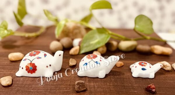 Handicraft marble inlay Work gemstone Turtle Tortoise Family Set Showpeice gift Lucky feng shui item Size 2-3-4 inch - Image 3