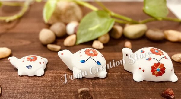 Handicraft marble inlay Work gemstone Turtle Tortoise Family Set Showpeice gift Lucky feng shui item Size 2-3-4 inch