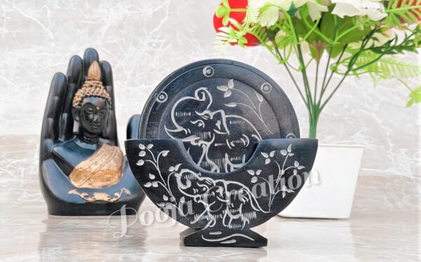 Handcraft Soapstone Coasters Set with Stand Perfect for Hot & Cold Drinks Dining, Cocktail & Coffee Table Black Color - Image 3