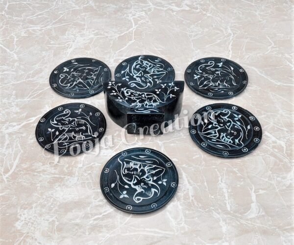 Handcraft Soapstone Coasters Set with Stand Perfect for Hot & Cold Drinks Dining, Cocktail & Coffee Table Black Color - Image 4