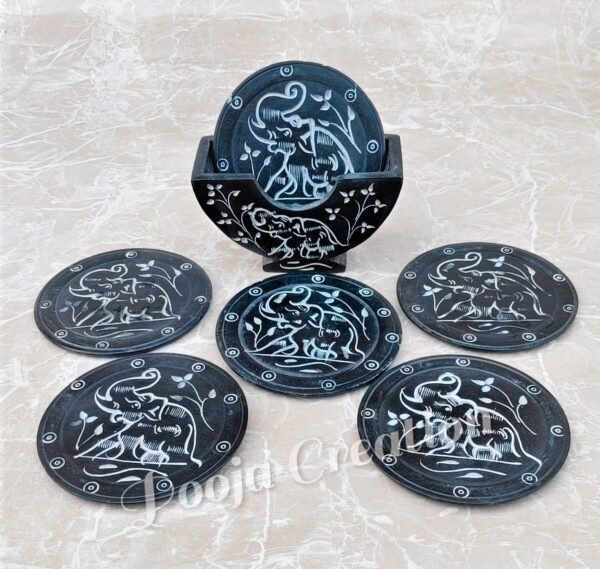 Handcraft Soapstone Coasters Set with Stand Perfect for Hot & Cold Drinks Dining, Cocktail & Coffee Table Black Color - Image 5