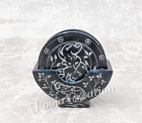Handcraft Soapstone Coasters Set with Stand Perfect for Hot & Cold Drinks Dining, Cocktail & Coffee Table Black Color