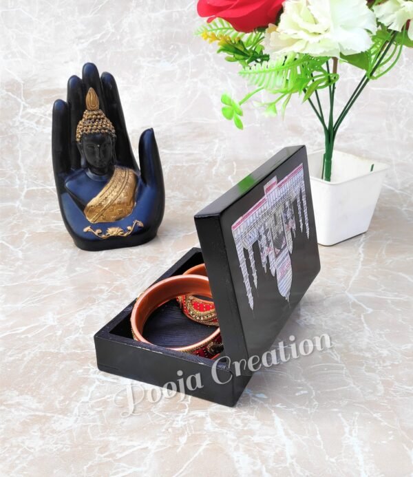 Handcarved Black Marble Taj mahal and Floral inlay Work Jewellery Box for Multi Purpose Use and Perfect Gift for Women and Girls - Image 2