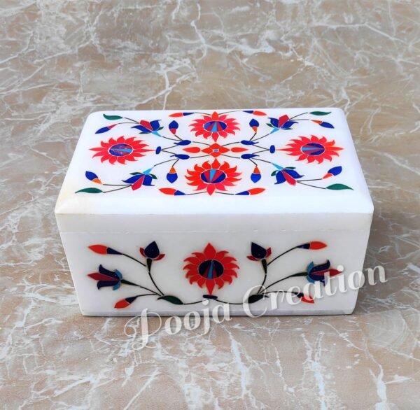 White Marble Floral inlay Work Jewellery Box for Multi Purpose Use and Perfect Gift Item for Women and Girls - Image 4